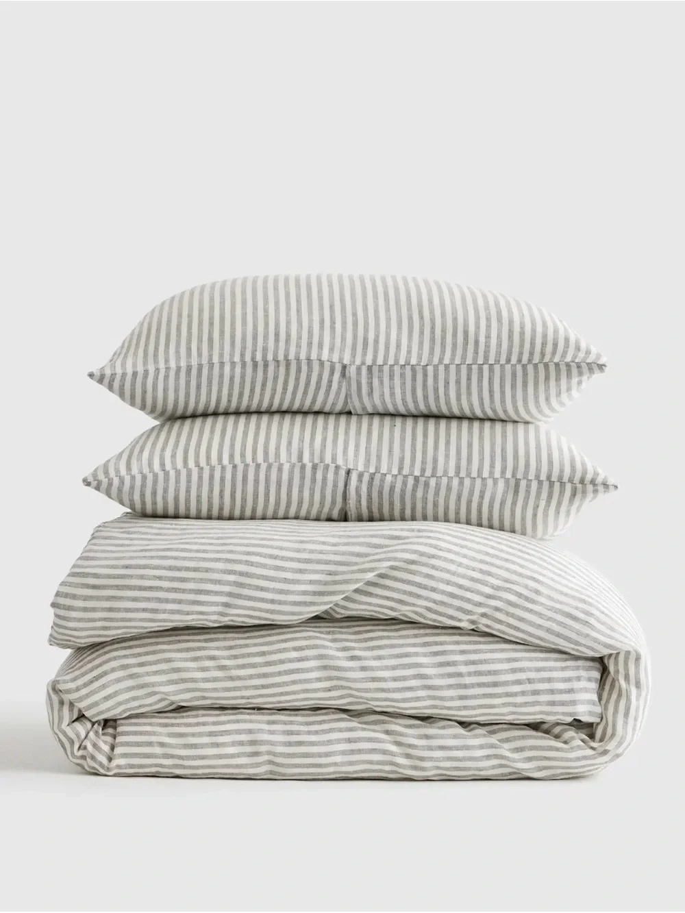 European Linen King/Cal King Grey and White Striped Duvet Set - Retail $224